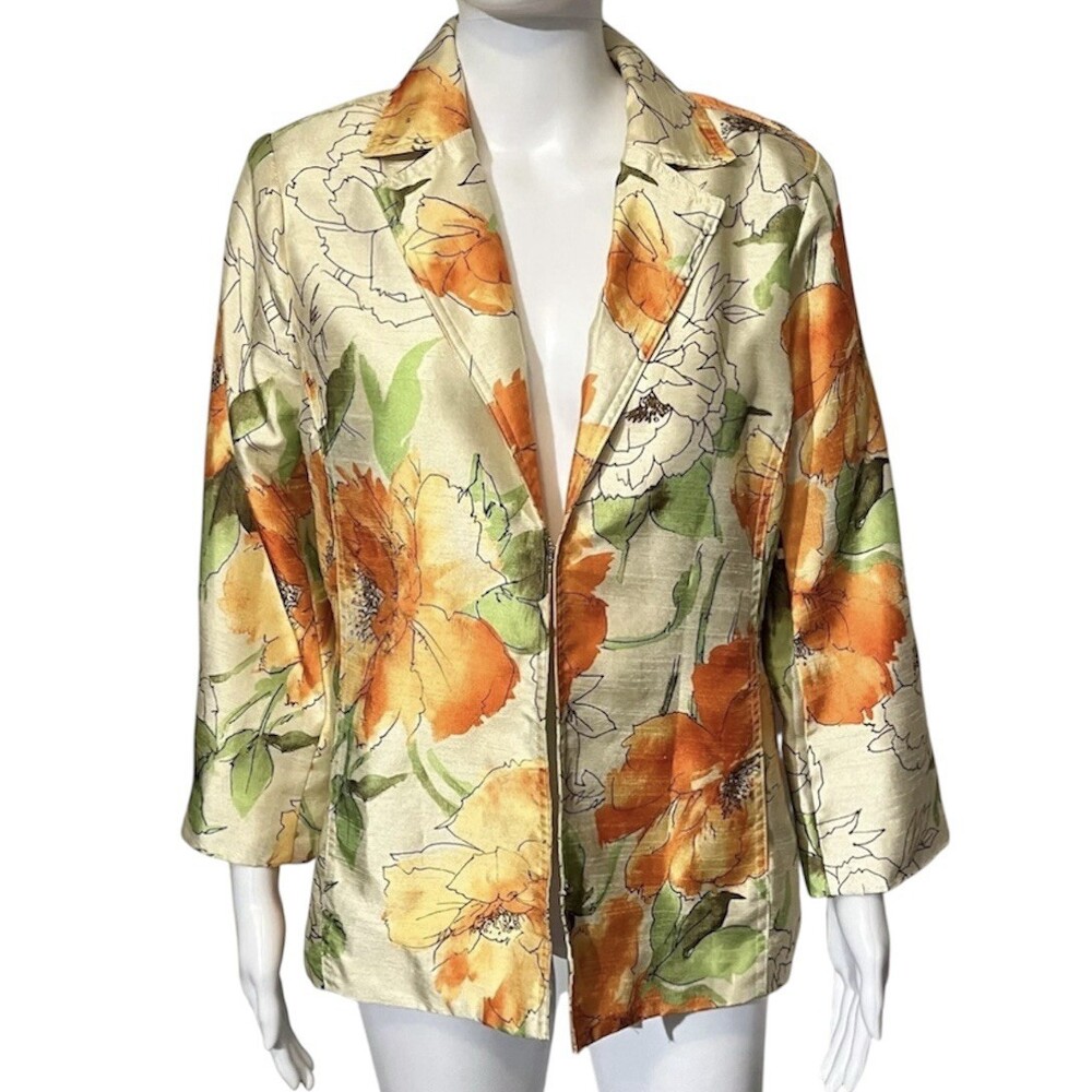 Susan Graver Jacket Blazer Womens Pockets Floral Y2K Party Vintage